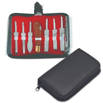 Professional Hoof Knife and Claws Interchangeable Stainless Steel Kit – Hoof Trimming & Cleaning Tools with Ergonomic Handle for Horses, Cattle, Livestock Animal – Set of 6 with Zipper Case