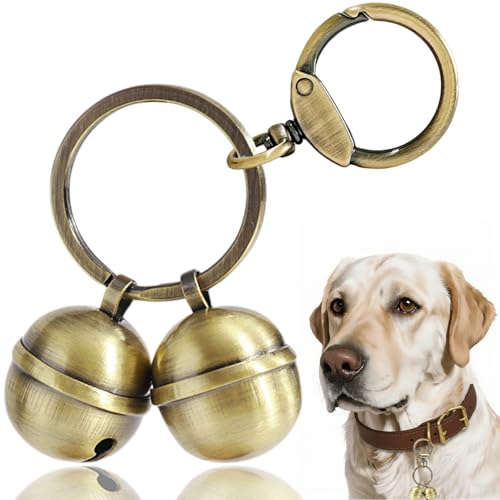 2 Extra-Loud Copper Dog Bells for Medium-Large Dog Collars - color: Glossy Bronze, size: Large