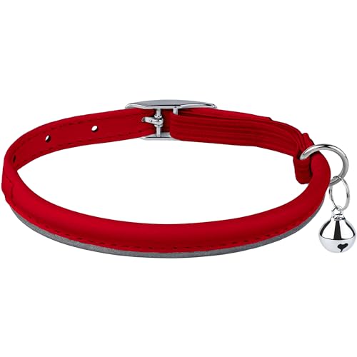 OOPSDOGGY Rolled Leather Cat Collar with Bell, Reflective Kitten Collars with Buckle Include Safety Elastic Strap - Adjustable Small Pet Collars for Boy Girl Cats (Red) - color: Red