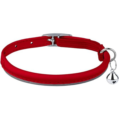 OOPSDOGGY Rolled Leather Cat Collar with Bell, Reflective Kitten Collars with Buckle Include Safety Elastic Strap - Adjustable Small Pet Collars for Boy Girl Cats (Red) - color: Red