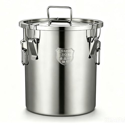2.4Gal 304 Stainless Steel Flour Canister, Kitchen Airtight Metal Canisters with Lids, 7-12lbs Metal Airtight Canisters Milk Jug Coffee Bean Cookies Canisters w/Locking Clamp 9L - size: Standard 9L/2.4gal
