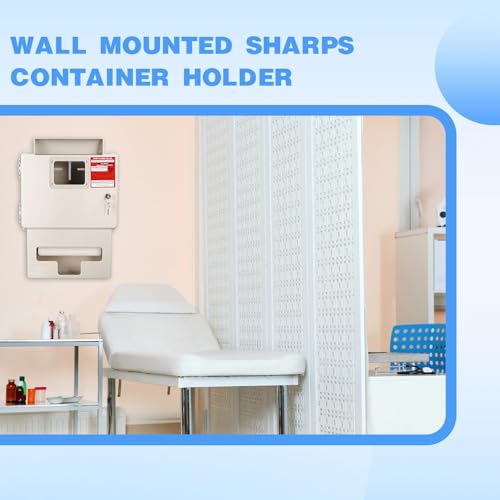 1 Set Wall Mount Locking Cabinet with Glove Box for 5 Qt Sharps Container | Locking Cabinet for Secure Sharps Disposal, Includes Wall Mount Screws, Fits 5 Quart Container, Glove Dispenser Below