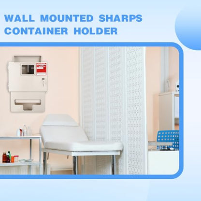 1 Set Wall Mount Locking Cabinet with Glove Box for 5 Qt Sharps Container | Locking Cabinet for Secure Sharps Disposal, Includes Wall Mount Screws, Fits 5 Quart Container, Glove Dispenser Below