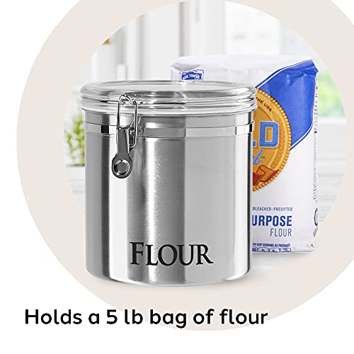 Oggi Jumbo 8" Stainless Steel Flour Clamp Canister - Airtight Food Storage Container Ideal for Kitchen & Pantry Storage of Flour or other Bulk, Dry Foods. (Pack of 3) - size: 8-Inch (Pack of 3), style: Flour Canister