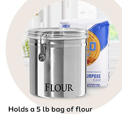 Oggi Jumbo 8" Stainless Steel Flour Clamp Canister - Airtight Food Storage Container Ideal for Kitchen & Pantry Storage of Flour or other Bulk, Dry Foods. (Pack of 3) - size: 8-Inch (Pack of 3), style: Flour Canister