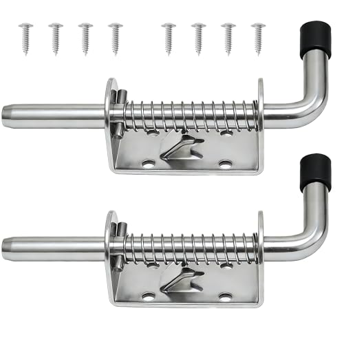2PCS Spring Loaded Latch pin,Spring gate Latch with Screws [ 2mm (0.08in) Thick, pin Diameter 10mm(0.4in), Length 12.7mm(5in) ],Barrel Bolt latches,Door pin Lock ,Trailer ramp latches - size: 2*Alloy-M10*5in-silver