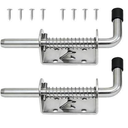 2PCS Spring Loaded Latch pin,Spring gate Latch with Screws [ 2mm (0.08in) Thick, pin Diameter 10mm(0.4in), Length 12.7mm(5in) ],Barrel Bolt latches,Door pin Lock ,Trailer ramp latches - size: 2*Alloy-M10*5in-silver