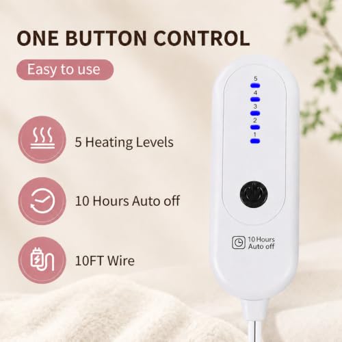 Heated Blanket Electric Blanket Twin Size, Fast Heating & Overheating Protection, Ultra Soft Heated Throw Blanket Twin Size with 5 Heating Levels & 10 Hours Auto Off, 62"x84", White - color: White, size: Twin-62"x84"