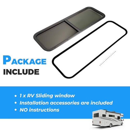 HECASA RV Window 48"W x 15"H Tear Drop Horizontal Sliding W/ Trim Ring and - size: 48" W x 15" H