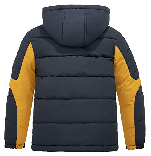 ZSHOW Boys' Puffer Jacket Soft Fleece Lined Winter Coat Outerwear Jacket - color: Navy & Yellow, size: 14-16