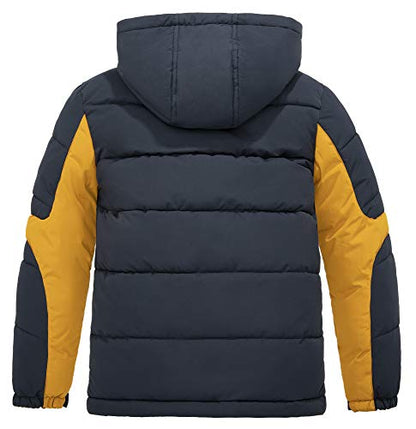 ZSHOW Boys' Puffer Jacket Soft Fleece Lined Winter Coat Outerwear Jacket - color: Navy & Yellow, size: 14-16