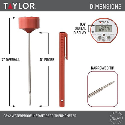 Taylor Waterproof Digital Instant Read Thermometer For Cooking, BBQ, Grilling, Baking, And Meat, Comes With Pocket Sleeve Clip, Red - style: Cooking Digital Quick Read Thermometer