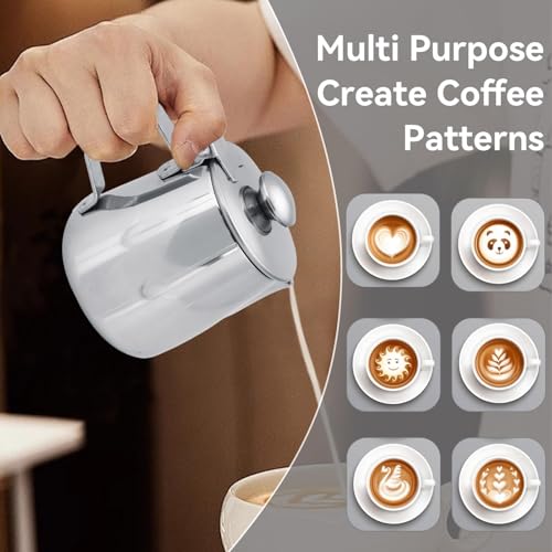 Milk Frothing Pitcher, Stainless Steel Milk Steaming Pitcher with Lid, Coffee Cup Mug Espresso Coffee Milk Frothing Jug Coffee Creamer Container Dispenser Cup Mug for Latte Coffee Art (2000ML) - size: 2000ML