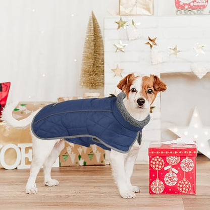 Fragralley Dog Coat Large, Waterproof Dog Jacket with Warm Fleece Lining, Adjustable Reflective Dogs Winter Coat, Turtleneck Pet Coats for Cold Weather (Blue XL) - color: Blue, size: X-Large