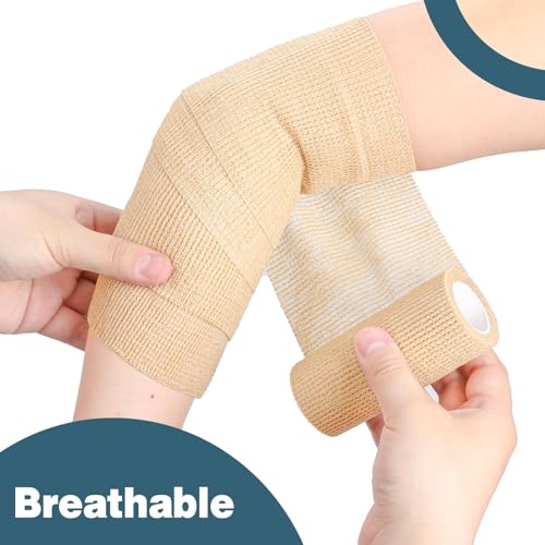 AZEN 24 Pack Self Adhesive Bandage Wrap, 4" X 5 Yards Elastic Cohesive Bandage Wrap, Skin Color Athletic Tape, Ankle Tape, Tattoo Grip Tape Wrap, Vet Wrap - size: 4IN - 24Pack