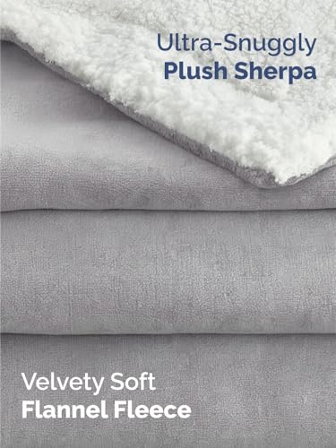 Sherpa Fleece Blanket Throw Size - Reversible Blanket - Grey, 50" x 60" - color: 03 - Grey, size: Throw (50" X 60")
