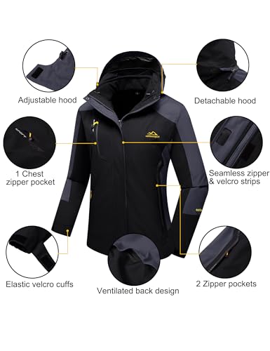 MAGCOMSEN Women's 3-in-1 Winter Coats Snow Ski Jacket Waterproof Windproof Fleece Lined Winter Jacket Parka - color: Black, size: Small