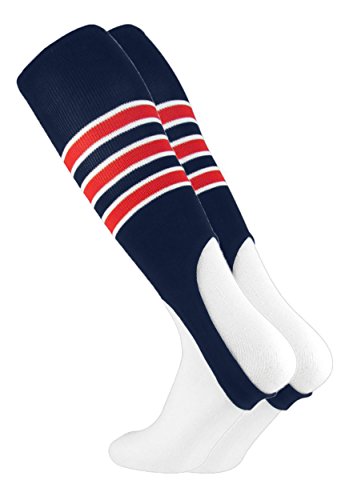 MadSportsStuff 7 Inch 3-Stripe Baseball Stirrups - Adult and Youth - color: Navy/Scarlet/White, size: Medium