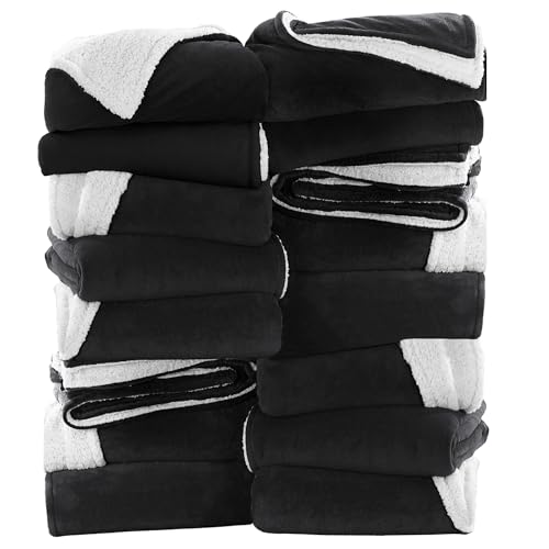 IR Imperial Rooms Black Sherpa Fleece Throw Blanket for Bed - Wholesale Bulk Pack of 16 Sherpa Blankets - Soft Fluffy Throw Blankets for Hotels, Guest Bedroom, 50x60 Inches - color: Black, size: Throw (Pack of 16)