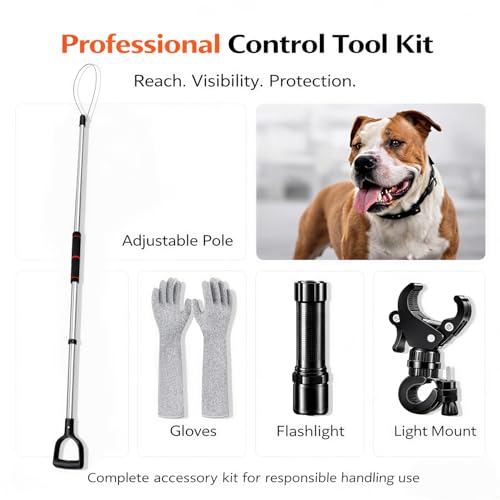 Animal Catch Pole Control Tool – 60"-92" Adjustable Noose Pole Animal Control Kit for Dogs, Feral Cats & Medium Wildlife Handling with Safety Accessories