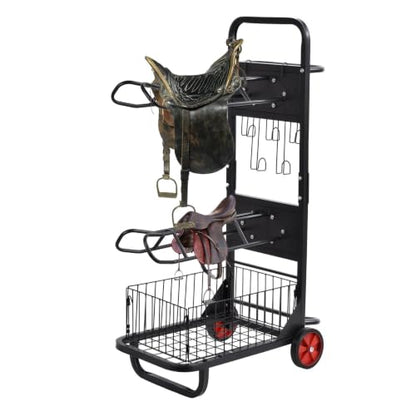 Rolling Saddle Rack Horse Tack Cart 3 Tier, Heavy Duty Steel Stable Storage Cart with Wheels, Portable Horse Equipment Organizer for Tack Room Trailer Indoor Outdoor