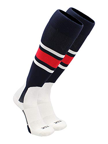 TCK Striped Baseball Stirrup Socks - Youth & Adult - color: Navy/Scarlet/White, size: Large