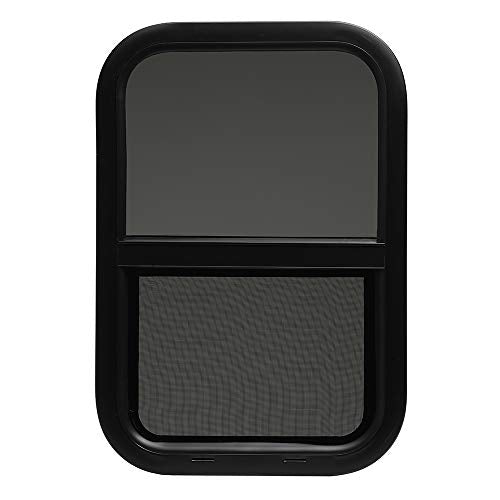 ToughGrade Vertical Sliding Black RV Window 15" X 22" X 1 1/2" Includes Mounting Ring and Bottom Screen| Camper Window, Replacement Trailer WIndow