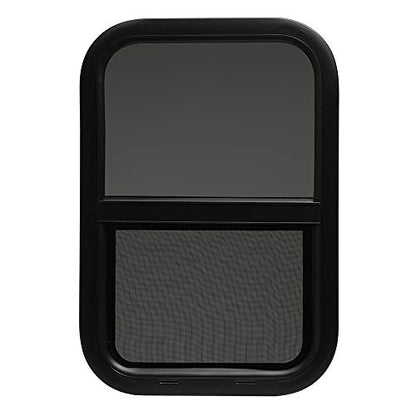 ToughGrade Vertical Sliding Black RV Window 15" X 22" X 1 1/2" Includes Mounting Ring and Bottom Screen| Camper Window, Replacement Trailer WIndow