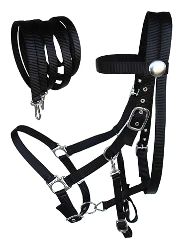 Horse Western English Black Nylon Halter Bridle Combo with Reins 60111BK-F - color: Black/Full