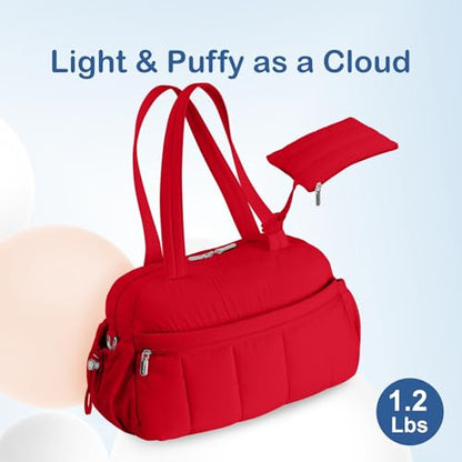 TOPDesign Travel Duffel Bag for Women, Puffer Gym Bag Sports Tote with Wet Pocket, Carry On Weekender with Luggage Sleeve (Red) - color: Red