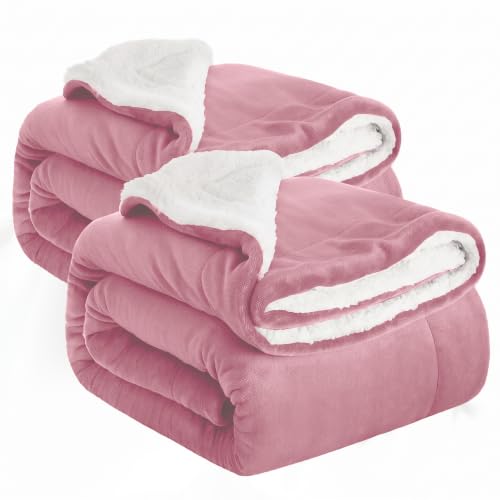 IR Imperial Rooms 2 Pack Queen Sherpa Blankets 90x90 Hotels Baby Pink - color: Baby Pink, size: Full/Queen (Pack of 2)