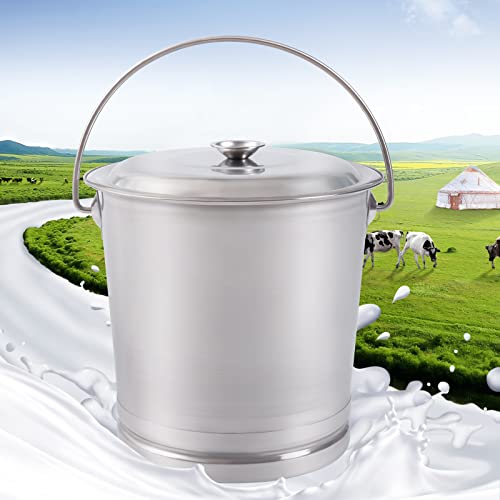 8.5 Qt Stainless Steel Milk Pail Bucket with Lid and Handle, Heavy Duty Round Bucket Multi Purpose Bucket Milk Cans for Kitchen Food Waste,Silver