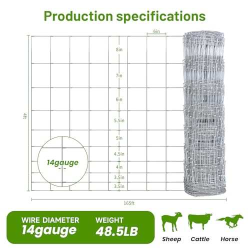 Cattle Panel 4ft x 165ft 14 Gauge Heavy Duty Galvanized Woven Wire Fence - size: 14ga 4x165ft