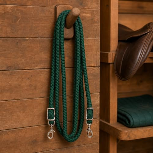 CHALLENGER Roping Knotted Horse Tack Western Barrel Reins Nylon Braided 8 Ft. Purple Snaps 60709 - color: Hunter Green