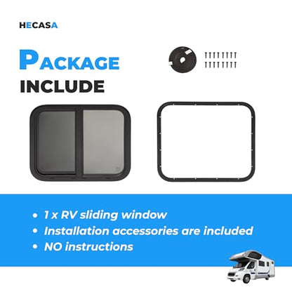 HECASA 1PC 24" W X 20" H RV Window Teardrop Horizontal Sliding RV Window | Replacement W/Net Screen & Trim Ring For Cargo Travel Trailer, Camper, Cargo Van - size: 24" W x 20" H
