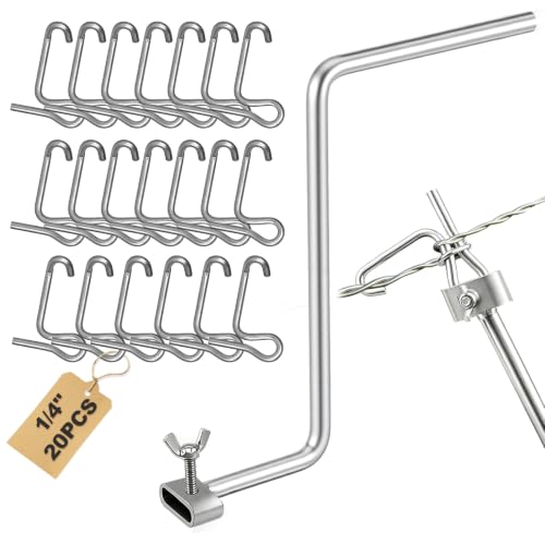 Fence Wire Tightener, 20PCS 6mm Fence Wire Tightener Clips with 1 Tightener Handle, 1/4 Inch Wire Tensioner Tool for Barbed Wire Fence, Farm, Garden, Livestock Fencing