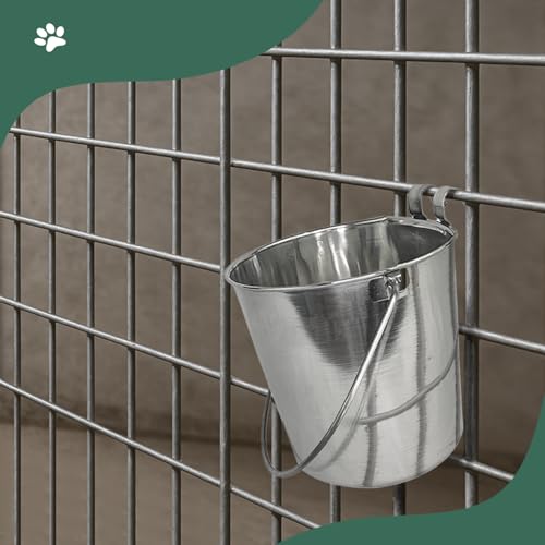 Advance Pet Products 4 Quart Stainless Steel Bucket with Dual Hook | Perfectly Fits on Kennels, Cages and Critter Crates | Heavy Duty Bucket for Pets Cleaning & Food Prep - Flat Sided Pail - size: 4 Quart - Hooked