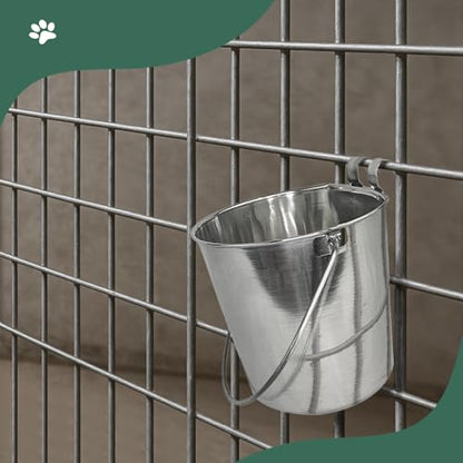 9 Quart Stainless Steel Bucket with Dual Hook | Perfectly Fits on Kennels, Cages and Critter Crates | Heavy Duty Bucket for Pets Cleaning & Food Prep - Flat Sided Pail - size: 9 Quart - Hooked