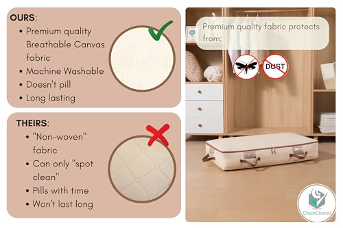 Chaos Cleared Canvas Storage Bags Designer Organizer for Underbed 2 Pack – Seasonal Storage for Sweaters, Blankets, Linens & Garments – Foldable Design with Zip & Window, Moth-Proof Space Saver - size: Underbed Bag 2 Pack