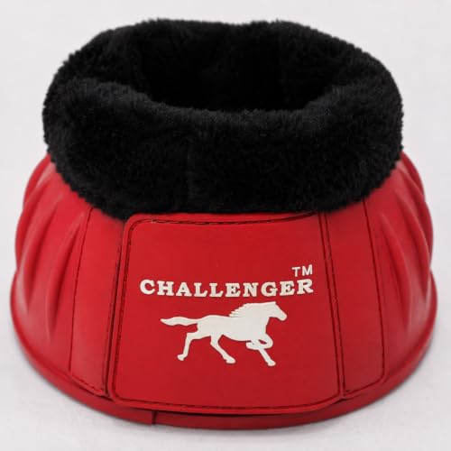 CHALLENGER Horse Training Ribbed Rubber Hoof Impact Overreach Protection Fleece Lined Bell Boots 41HI01 - color: Red, size: Medium