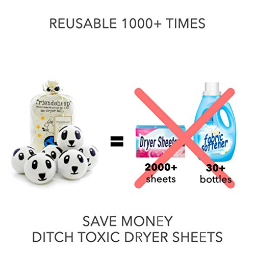 Friendsheep Wool Dryer Balls, Organic Reusable Fabric Softener Alternative for Laundry, Handmade, Fair Trade, Hypoallergenic, Eco-Friendly, Plastic-Free (6 Pack XL – Panda) | Reusable fabric softener alternative Organic wool, handmade, fair trade, hypoall