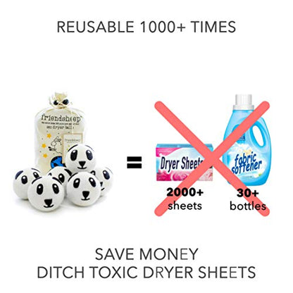 Friendsheep Wool Dryer Balls, Organic Reusable Fabric Softener Alternative for Laundry, Handmade, Fair Trade, Hypoallergenic, Eco-Friendly, Plastic-Free (6 Pack XL – Panda) | Reusable fabric softener alternative Organic wool, handmade, fair trade, hypoall