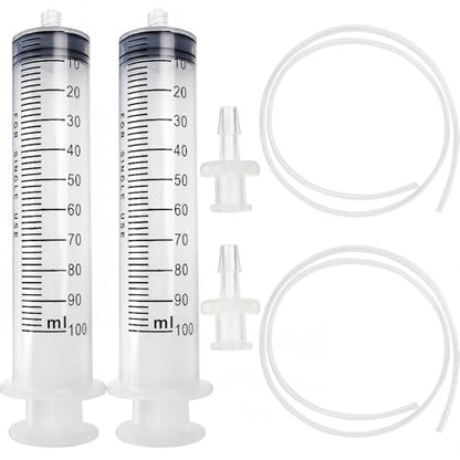 2pcs 100ml Plastic Syringes with 2pcs 47in Flexible Tubing and Luer Tips