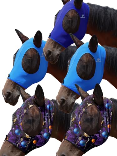 Mask Tech 5 Pieces Horse Fly Masks with Ears, Stretchy Elastic Mesh Fly Masks, 3D Eye Clearance, UV Protection-Large,Combo 16 - color: Combo 16, size: Large