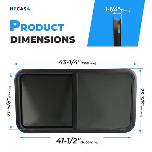 HECASA RV Window 42" W X 22" H Teardrop Horizontal Sliding Window W/ Trim - size: 42" W x 23" H