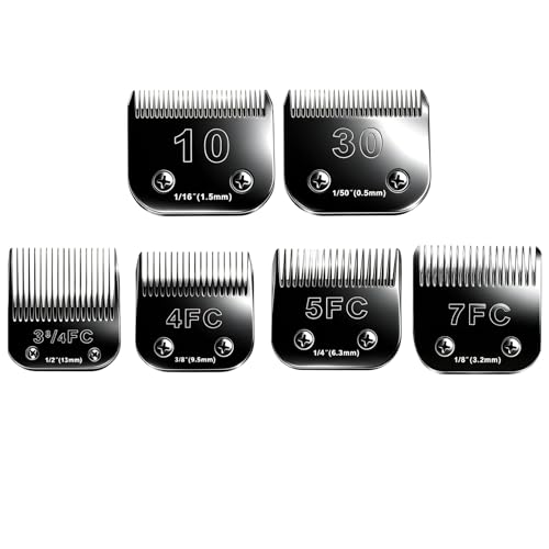 6pcs Dog Grooming Replacement Blades Compatible with Andis/Oster A5 - color: 10+30+3FC+4FC+5FC+7FC/Black