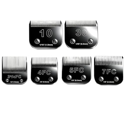 6pcs Dog Grooming Replacement Blades Compatible with Andis/Oster A5 - color: 10+30+3FC+4FC+5FC+7FC/Black