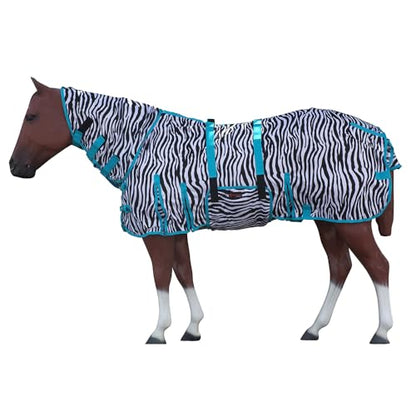 HILASON 84 in Horse Fly Sheet UV Protect Zebra Turquoise - color: Zebra with turquoise piping, size: 84 In