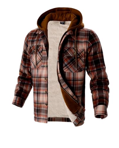 Facitisu Winter Heavy Warm Sherpa Lined Fleece Plaid Flannel Jacket Men Plus Size S-5XL Big&Tall Mens Coat - color: P-brown, size: Medium