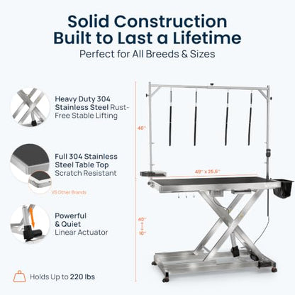 KANIS 49" Professional Electric Dog Grooming Table, 304 Steel, Heavy Duty - color: STAINLESS STEEL, size: 49"